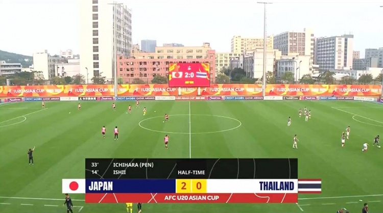  半場(chǎng)-日本U20 2-0領(lǐng)先泰國(guó)U20，石井久繼破門+中柱 泰國(guó)0射正