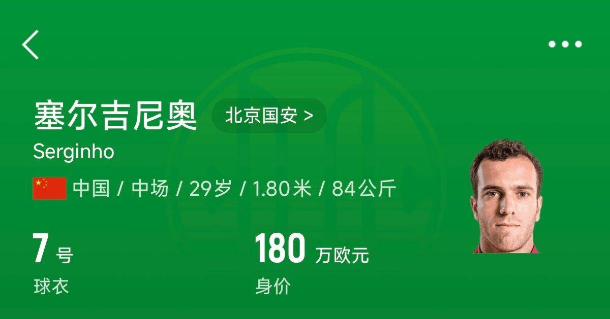  180萬歐！塞爾吉尼奧成為中國身價最高的球員，武磊120萬歐第2