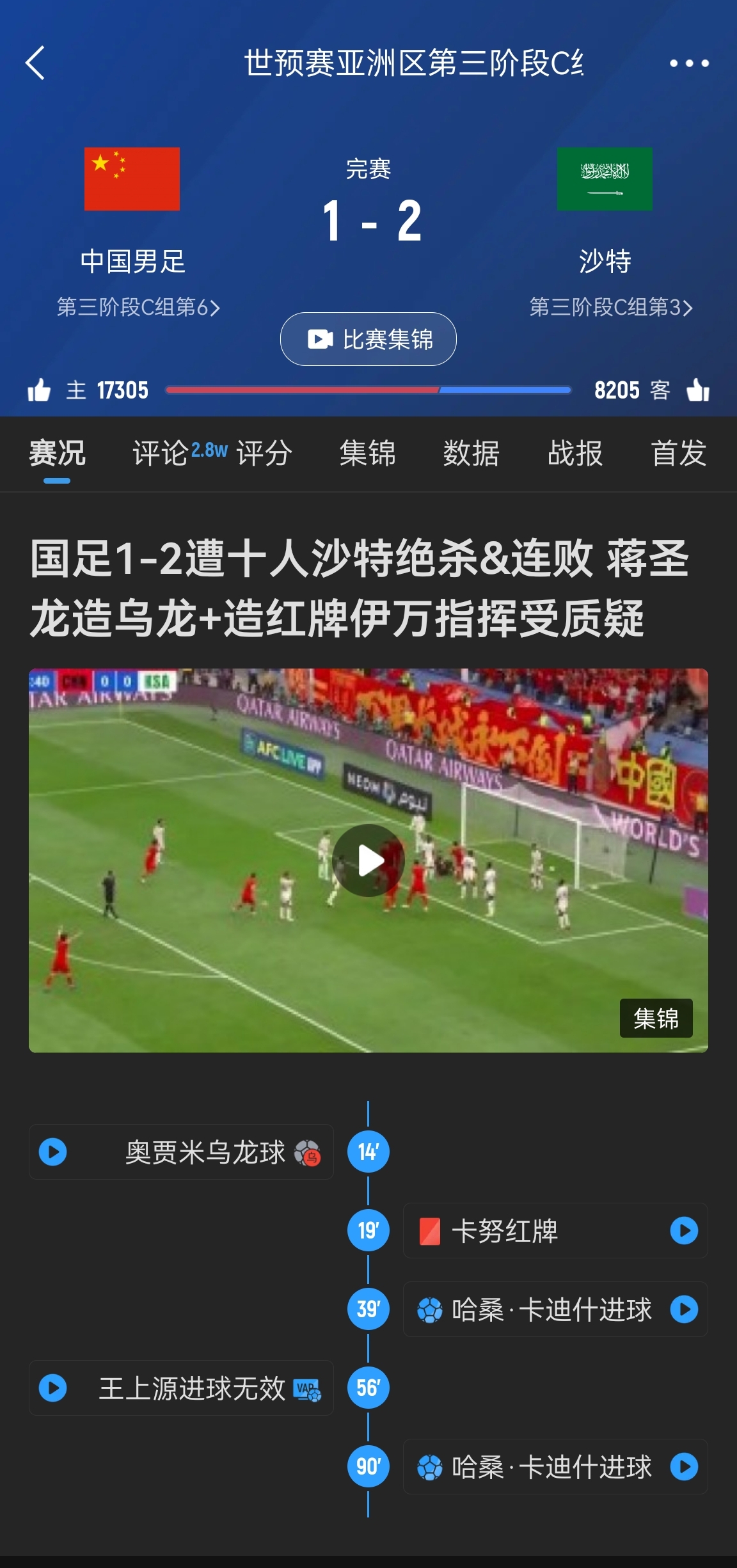  今天什么劇本？首戰(zhàn)沙特也是半場紅牌+蔣光太傷退，最后國足被翻