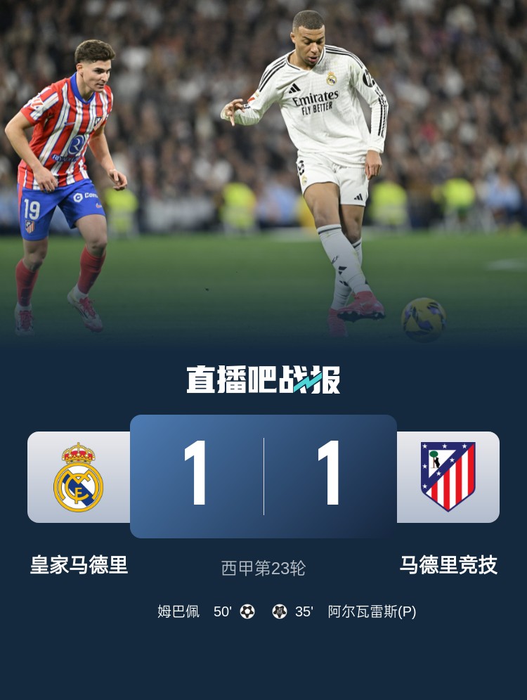  4平1負(fù)！皇馬聯(lián)賽對(duì)馬競(jìng)已5場(chǎng)不勝，4次戰(zhàn)成1-1